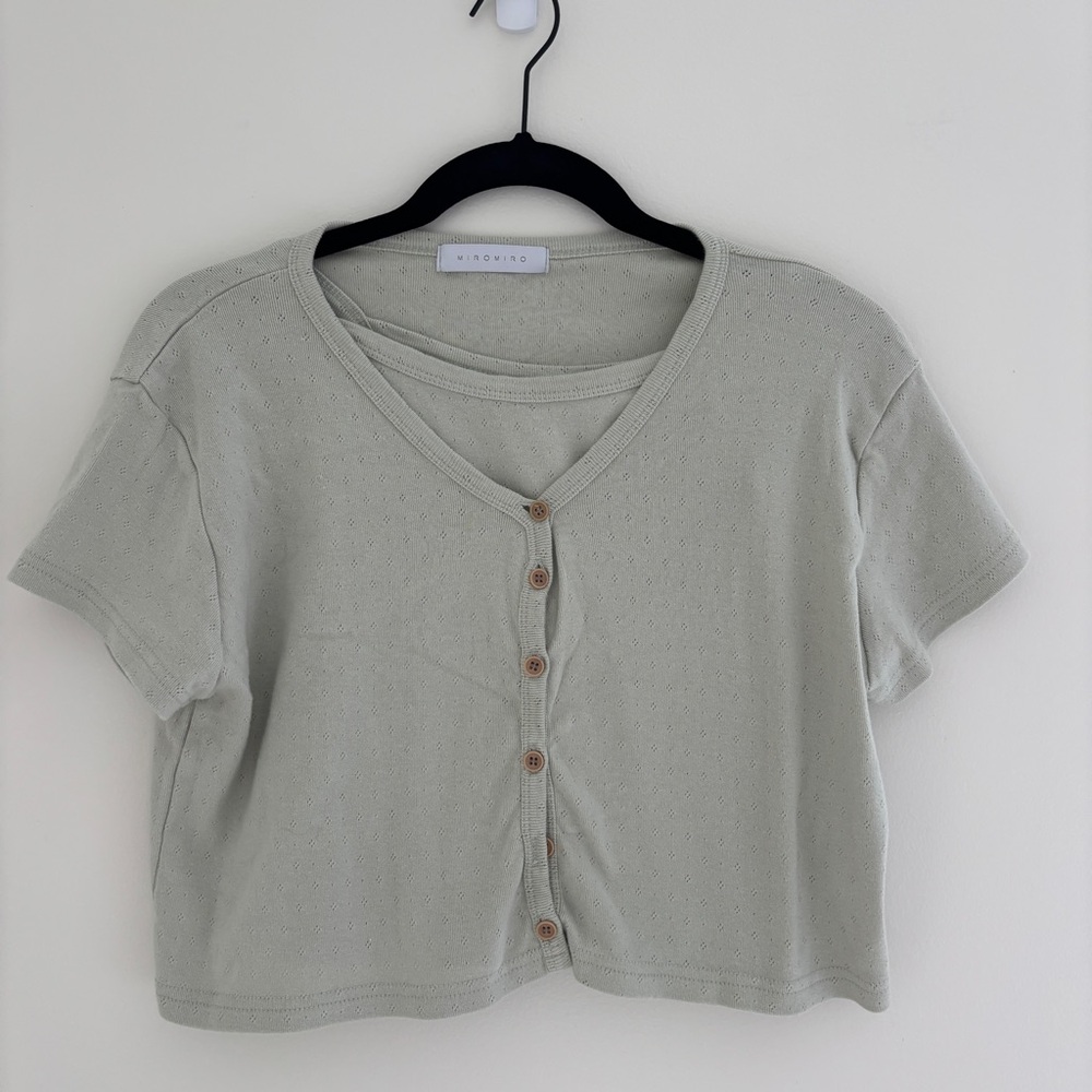 🍀 Light Green Cami + Cardigan Set